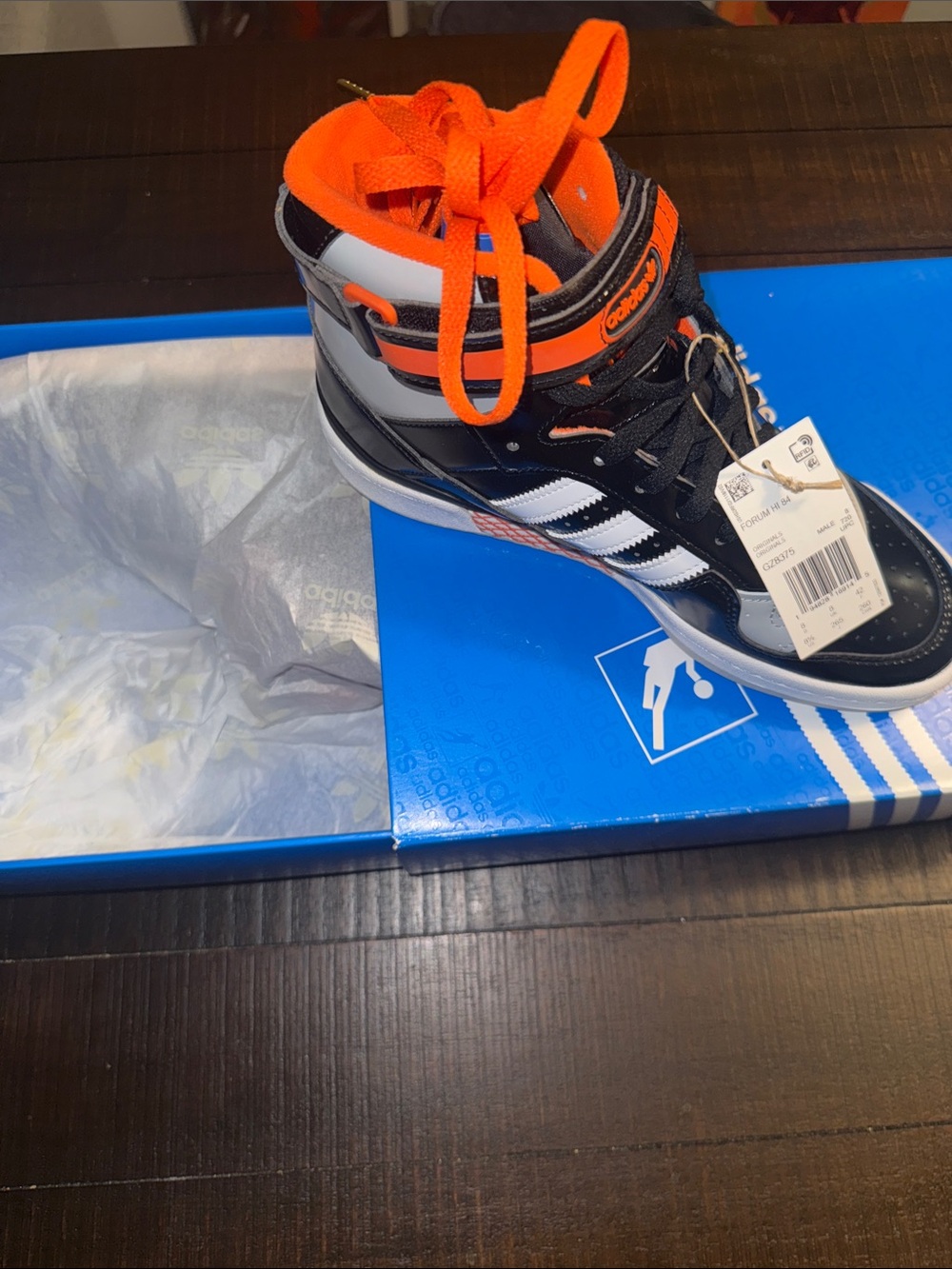 🔥🔥Adidas Black, White & Orange High-Top Sneakers
